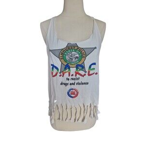 Vintage D.A.R.E. Upcyled Racerback T Shirt Tank Womens One Size Festival Fringe